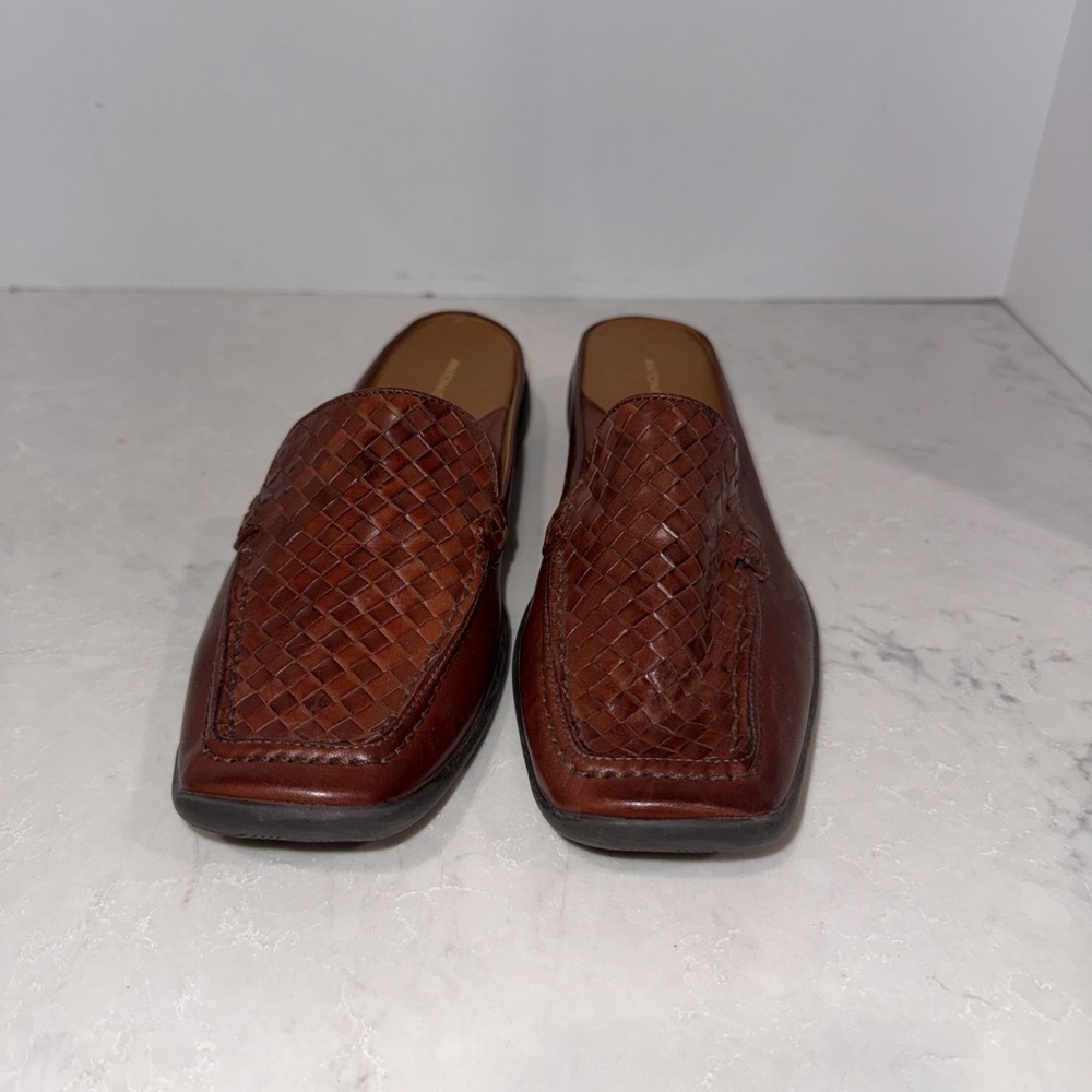 Antonio Melani Women's Burgundy Leather Square Toe Slip-On Block Heel Pumps 9